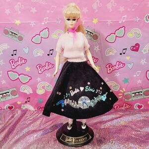 Barbie Loves Elvis Doll Velvet Poodle Skirt Stand 1997 Saddle Shoes Vintage Face